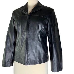 Conrad C Women’s Black Faux Leather Lined Full Zipper Jacket Size 4 Petite NEW